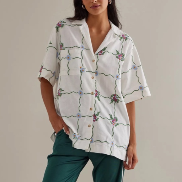 Damson Madder Oversized Short-Sleeve Organic Cotton Tablecloth Shirt size 8 - Picture 7 of 7